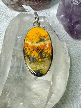 Bumblebee Jasper Oval Gemstone Pendant in Yellow -